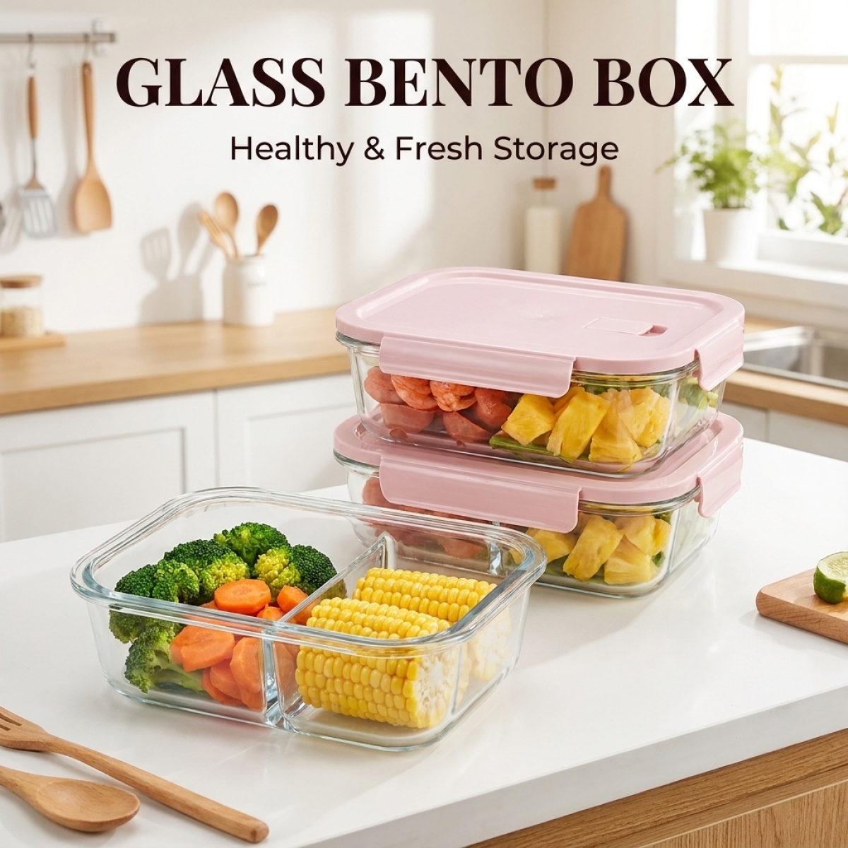 Meal Prep Healthy - Cute Pink Glass Meal Prep Container–Microwave