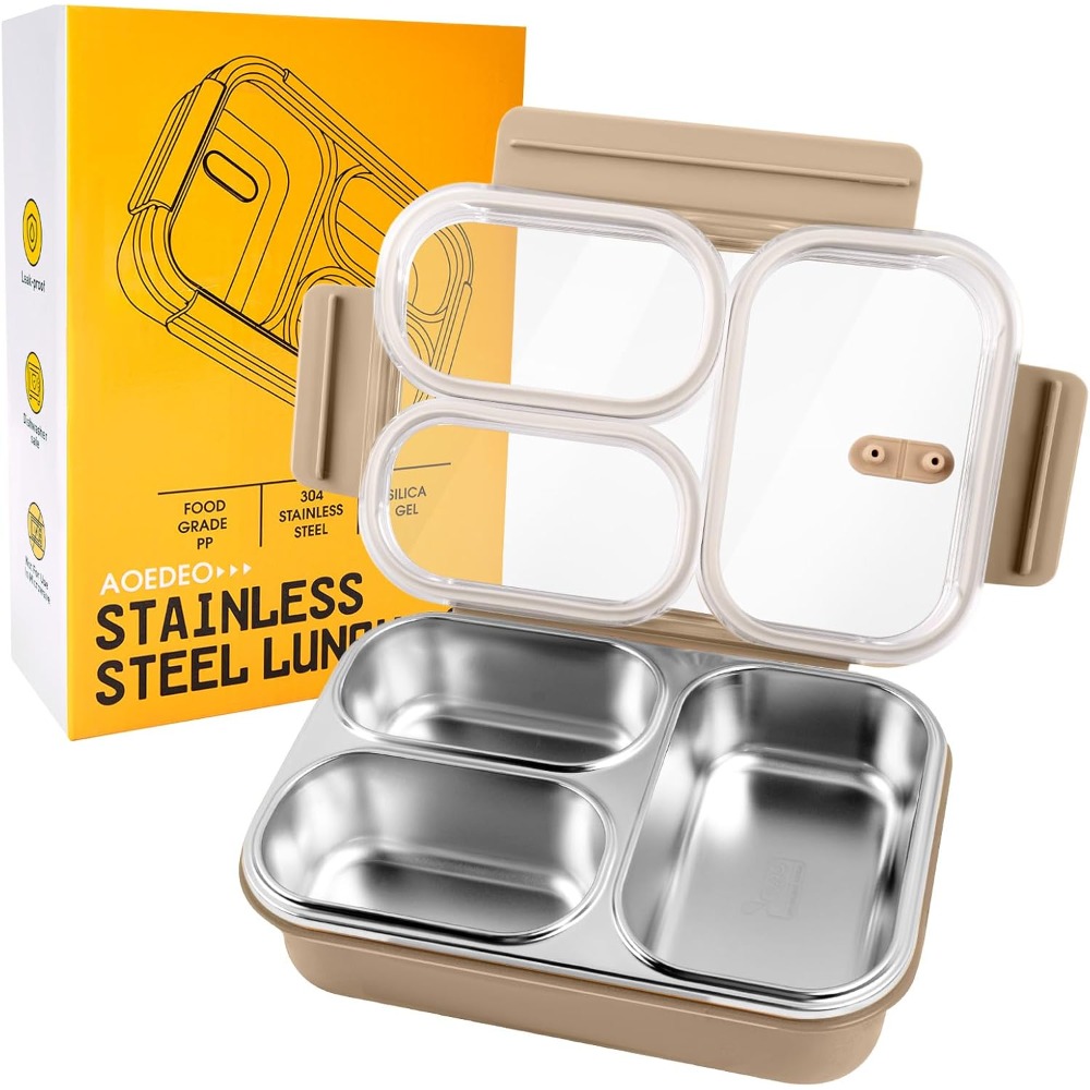 Meal Prep Healthy - Stainless Steel Lunch Box, 3 Compartments