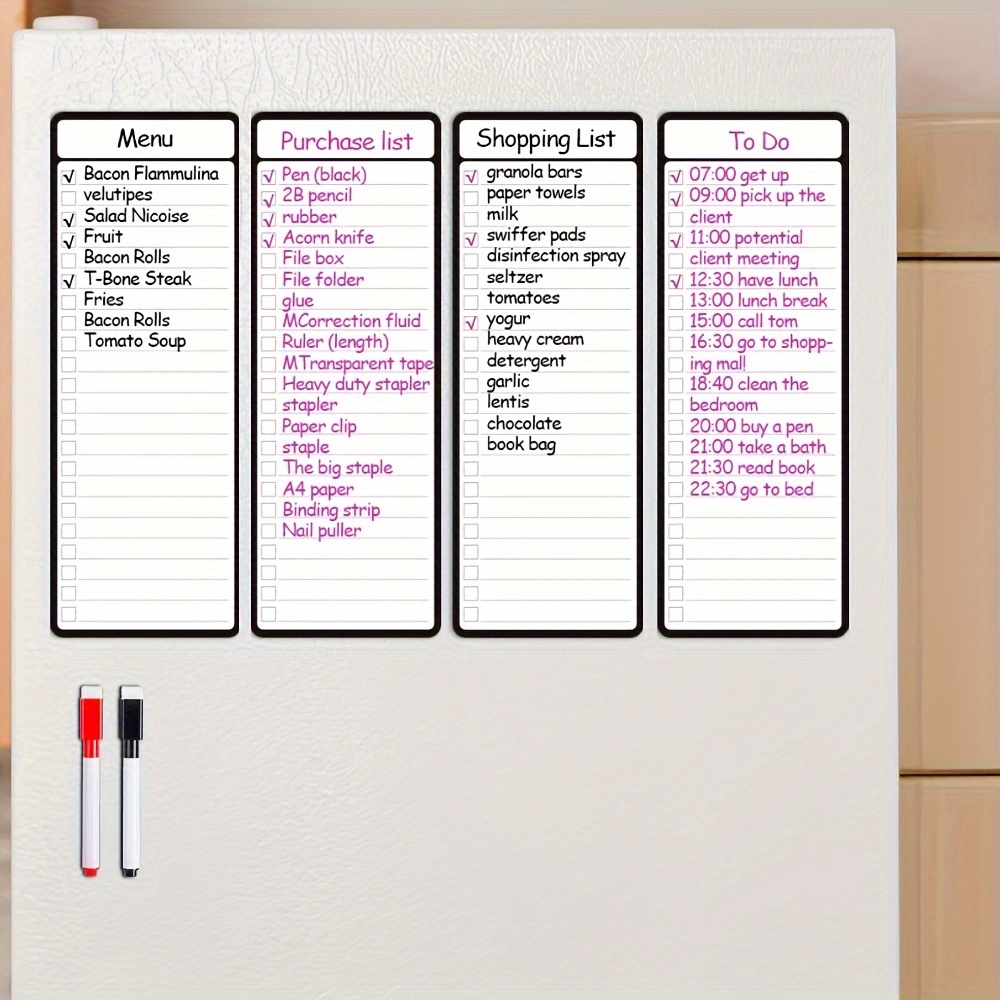 Meal Prep Weekly - 4pcs Magnetic Dry Erase List Board