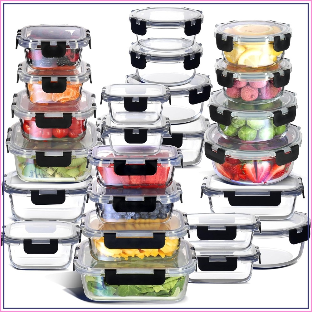 Meal Prep Glass Containers Oven Safe - 48pc Glass Food Storage Containers with