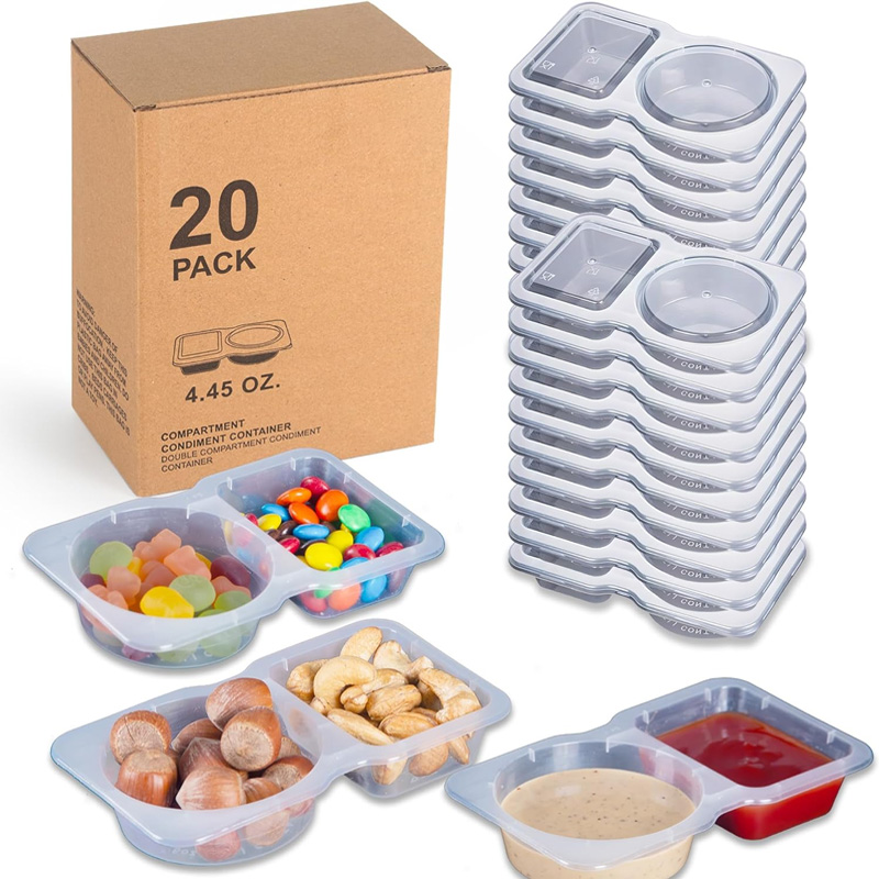 Sauce Dipping Cup - 20pcs Portable Dual Compartment Condiment Containers