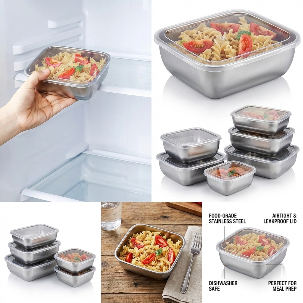 5PCS Stainless Steel Food Stor - Meal Prep Gym incelemesi ve fiyatı