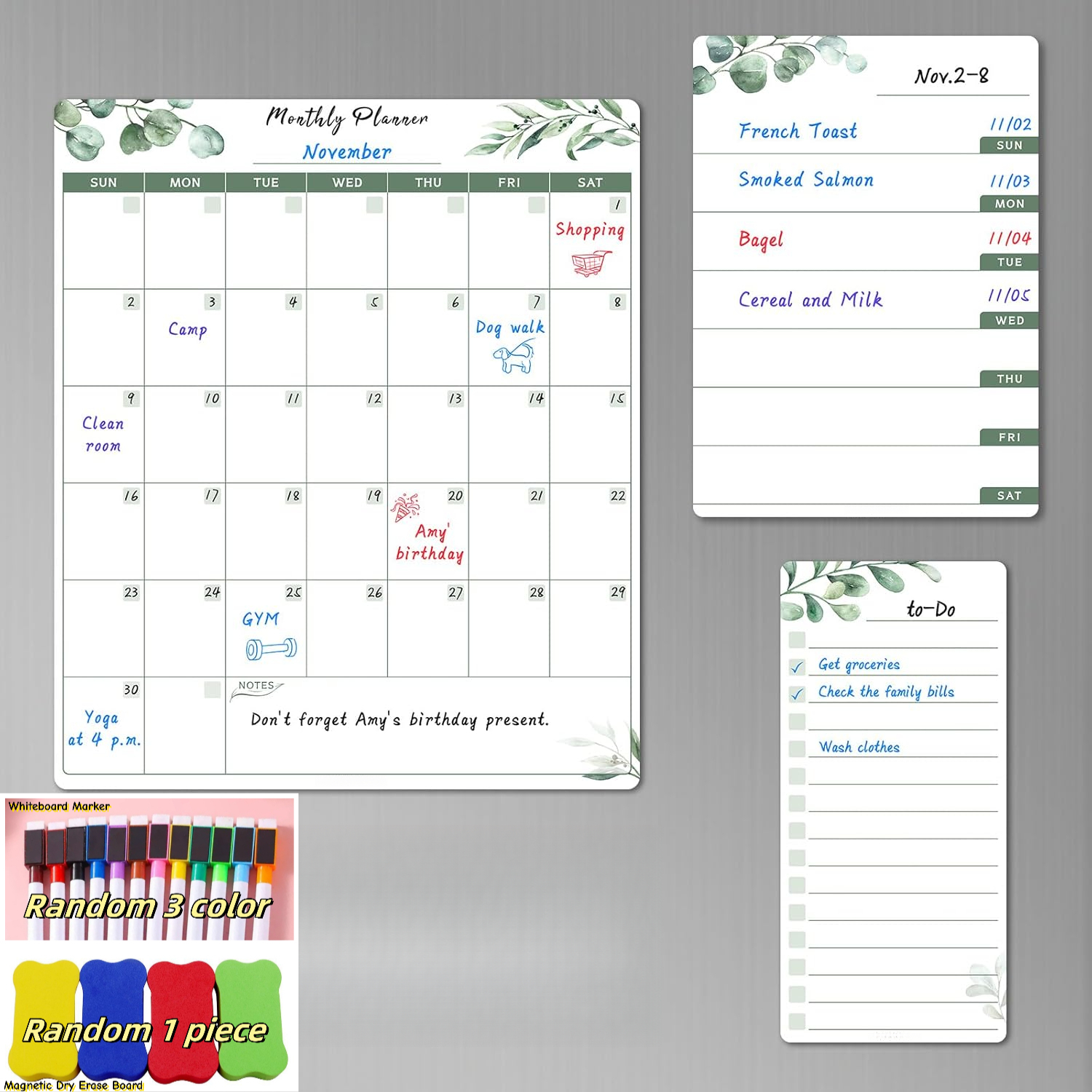 3pcs Dry Erase Fridge Calendar - Meal Prep Weekly incelemesi ve fiyatı