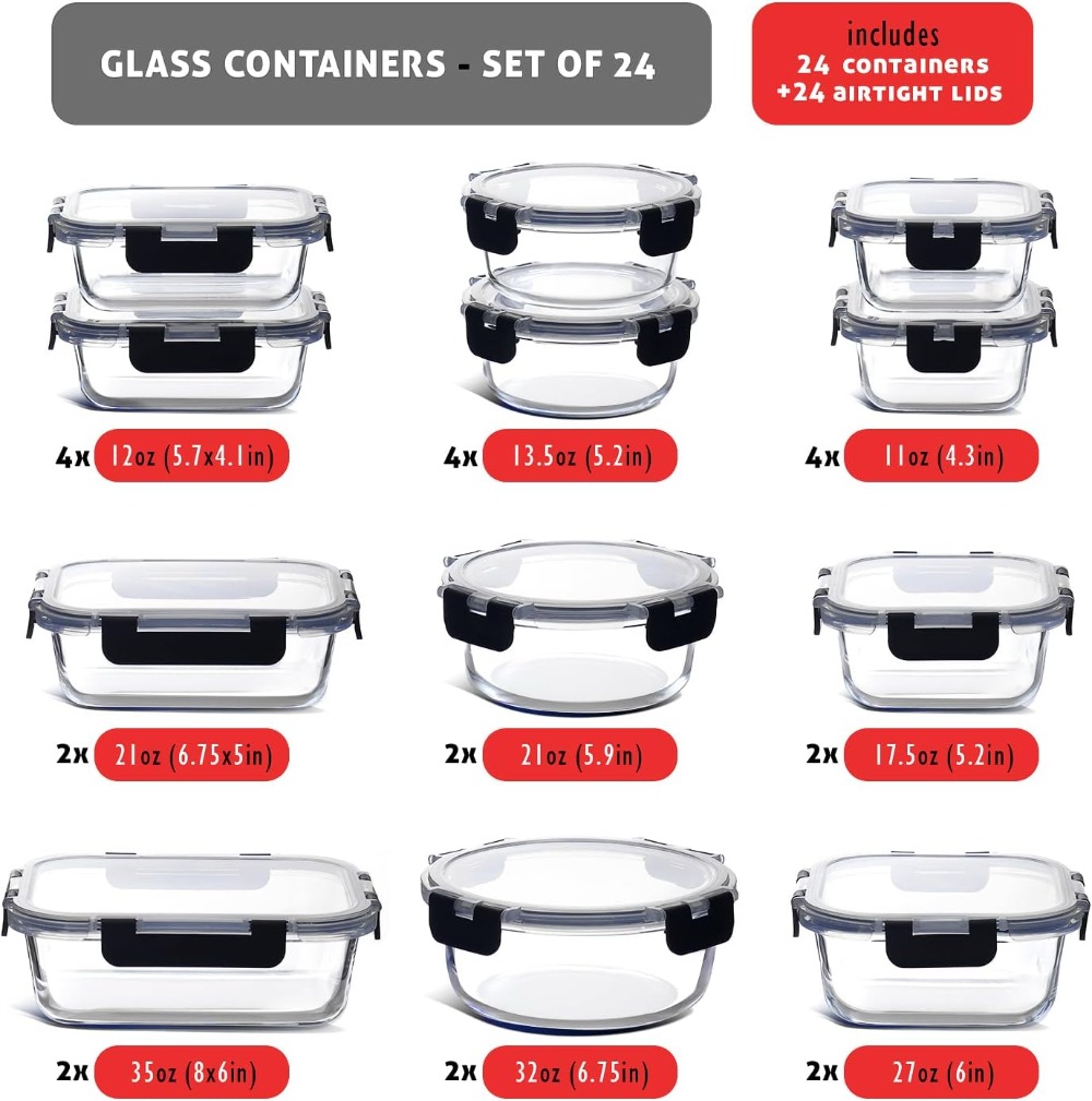 48pc Glass Food Storage Contai - Meal Prep Glass Containers Oven Safe incelemesi ve fiyatı